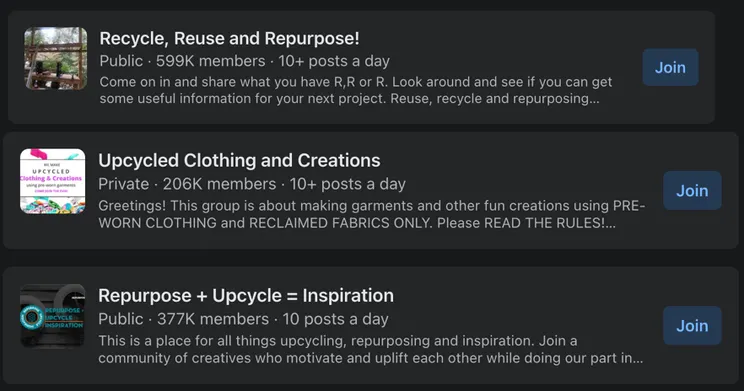 Facebook groups screenshot